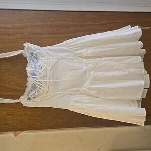 For Love And Lemons White Dress with Blue Floral Accents